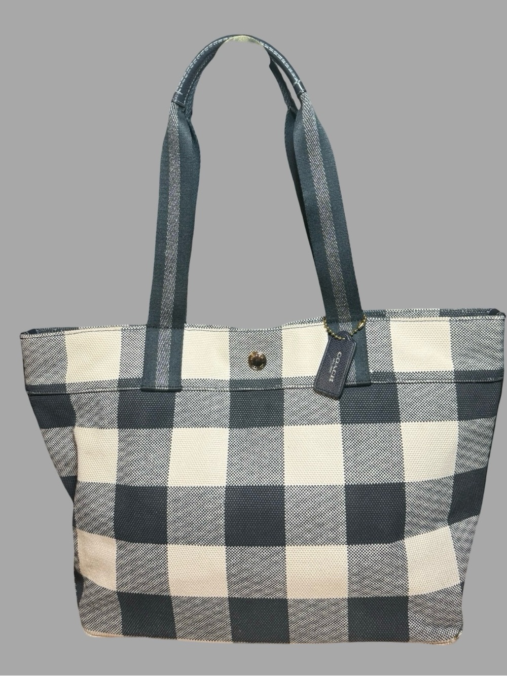 Coach Navy Blue and Cream Plaid Tote Bag